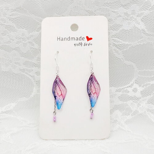 Boucles d'oreilles aile de fée elfique en argent fait main , boucles d oreilles aile papillon fée en résine,idée cadeau pièce unique