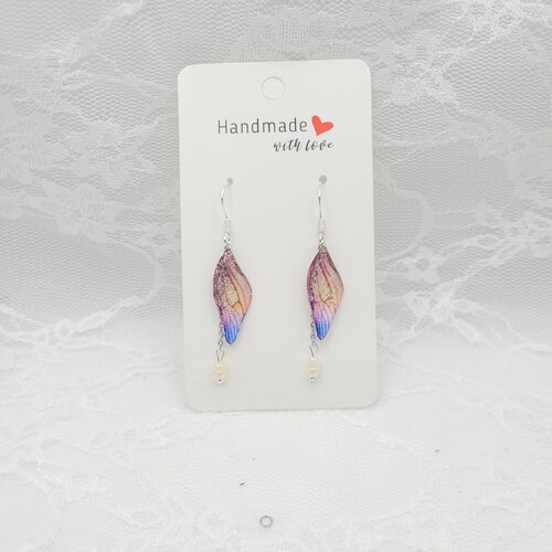 Boucles d'oreilles aile de fée elfique en argent fait main , boucles d oreilles aile papillon fée en résine,idée cadeau pièce unique