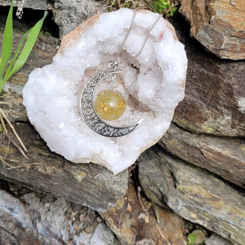 Pendentif lune &quot;reussite&quot; en citrine arbre de vie fait main idee cadeau cadeau noel