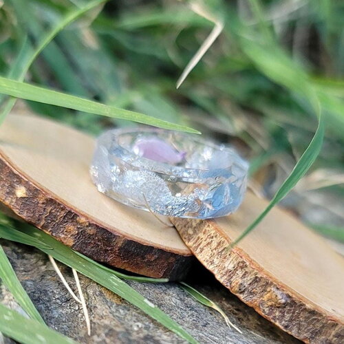 Bague florale en résine, anneau transparent fleurs hortensias éternelle avec de vraies fleurs et des feuilles d'or bague de promesse