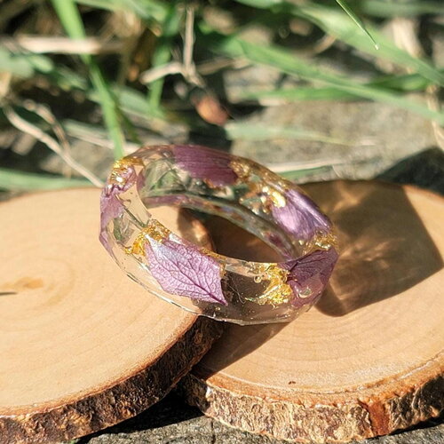 Bague florale en résine, anneau transparent fleurs hortensias éternelle avec de vraies fleurs et des feuilles d'or bague de promesse