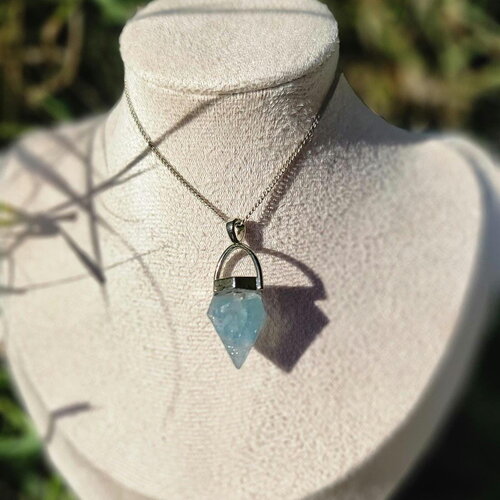 Pendentif &quot;bonheur&quot; en aigue marine fait main orgonite en argent idee cadeau