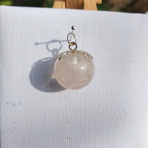 Pendentif &quot;amour&quot; en quartz rose sphère fait main idee cadeau unique
