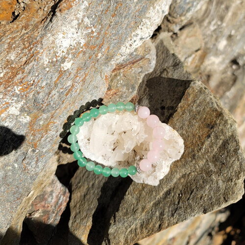 Bracelet &quot; amour et tranquillité &quot; en aventurine et quartz rose fait main idée cadeau pierre naturelle