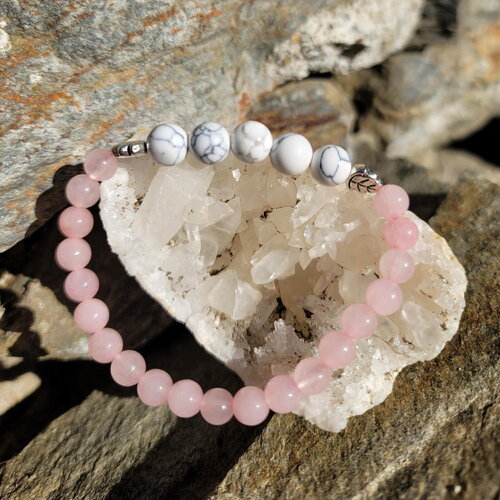 Bracelet &quot; amour et tranquillité &quot; en aventurine et quartz rose fait main idée cadeau pierre naturelle