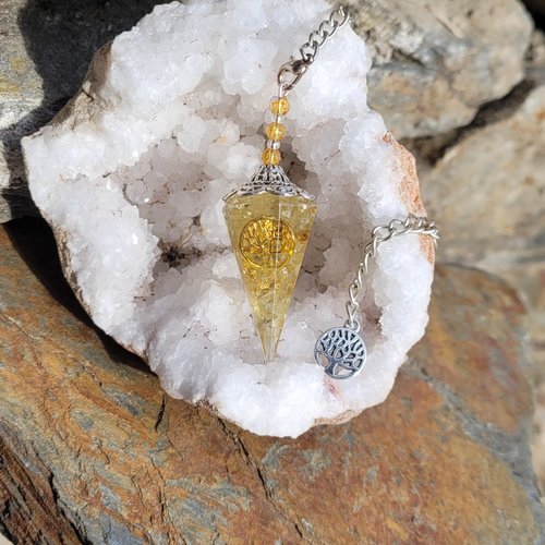 Pendule divinatoire en citrine radiesthésie fait main arbre de vie