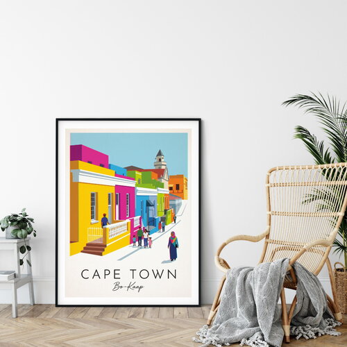 Affiche prémium bo-kaap, le cap / décoration voyage / affiche ville européenne / cadeau voyageur
