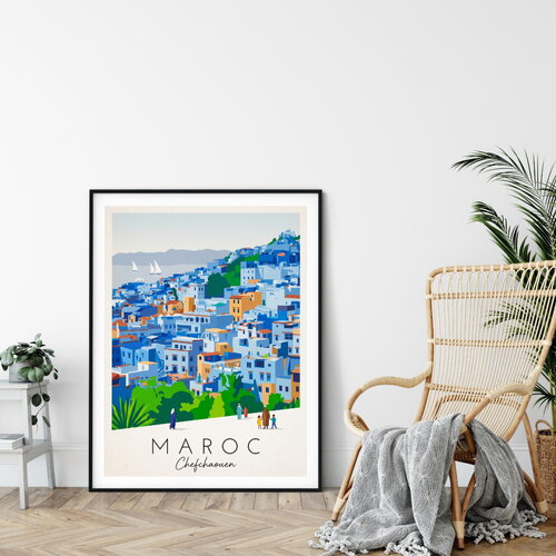 Affiche prémium chefchaouen, la ville bleue du maroc / décoration voyage / affiche ville européenne / cadeau voyageur