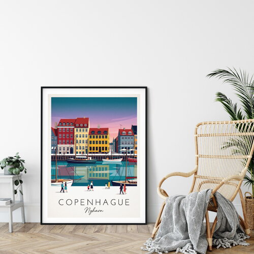 Affiche prémium copenhague, nyhavn / décoration voyage / affiche ville européenne / cadeau voyageur