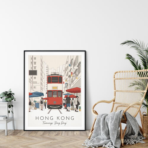 Affiche prémium hong kong tram "ding ding" / décoration voyage / affiche ville européenne / cadeau voyageur