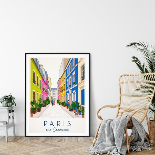 Affiche prémium paris, rue crémieux / décoration voyage / affiche ville européenne / cadeau voyageur