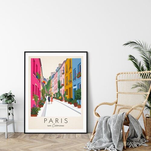 Affiche prémium paris, rue crémieux / décoration voyage / affiche ville européenne / cadeau voyageur