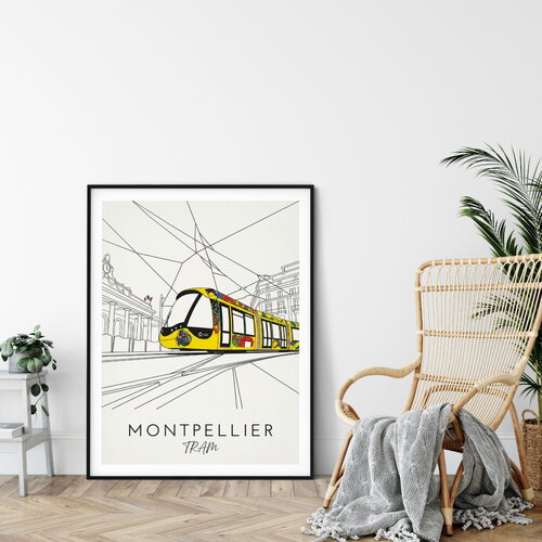 Affiche prémium montpellier tramway / décoration voyage / affiche ville européenne / cadeau voyageur