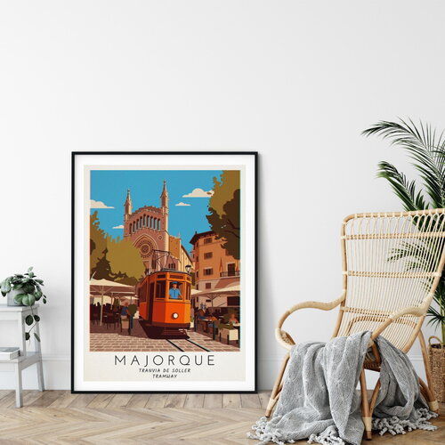 Affiche prémium majorque tramway tranvia de soller / décoration voyage / affiche ville européenne / cadeau voyageur