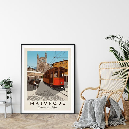 Affiche prémium majorque tramway tranvia de soller / décoration voyage / affiche ville européenne / cadeau voyageur