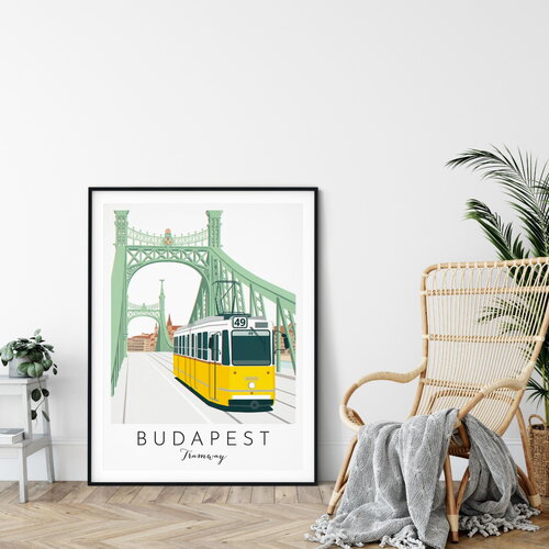 Affiche prémium budapest tramway / décoration voyage / affiche ville européenne / cadeau voyageur