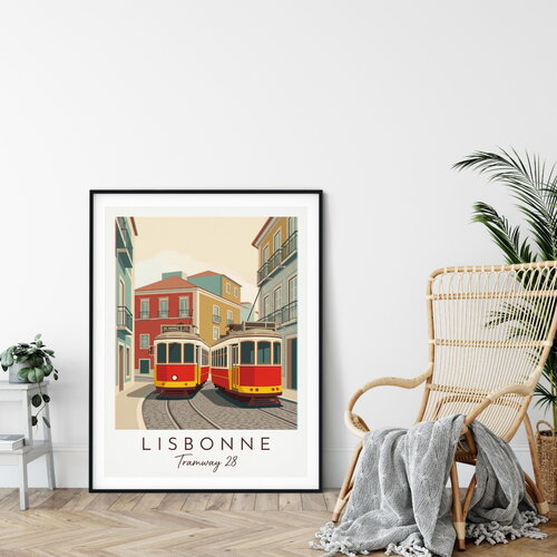 Affiche prémium lisbonne tramway 28 / décoration voyage / affiche ville européenne / cadeau voyageur