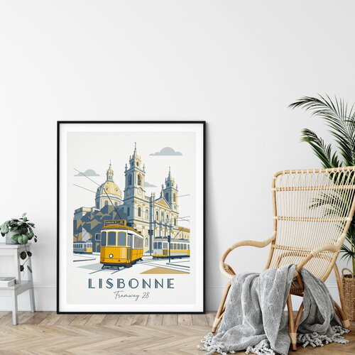 Affiche prémium lisbonne tramway 28 / décoration voyage / affiche ville européenne / cadeau voyageur