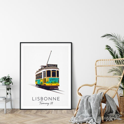 Affiche prémium lisbonne tramway 28 / décoration voyage / affiche ville européenne / cadeau voyageur