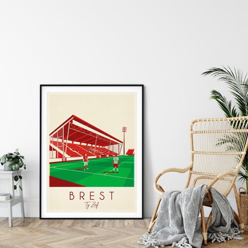 Affiche stade brestois ty zef / décoration voyage / affiche ville européenne / cadeau voyageur