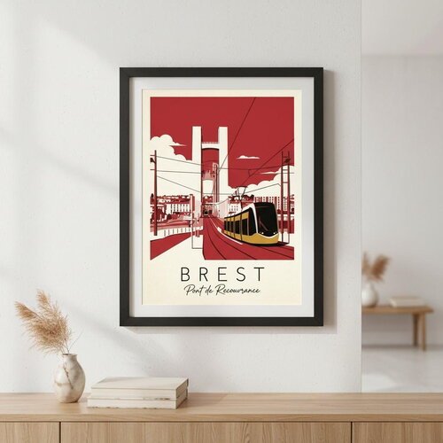 Affiche premium sans cadre brest pont de recouvrance tram / affiche voyage / travel poster / deco murale/ art mural /  poster /  cadeau