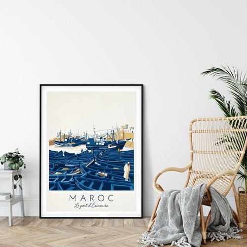 Affiche essaouira – le port maroc  / décoration voyage / affiche ville européenne / cadeau voyageur