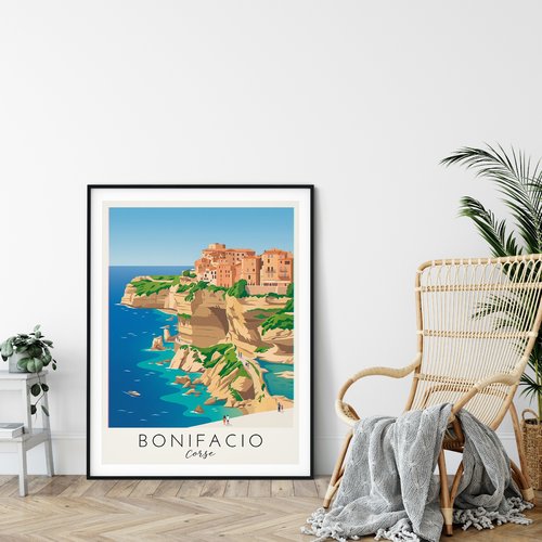 Affiche bonifacio – corse   / décoration voyage / affiche ville européenne / cadeau voyageur