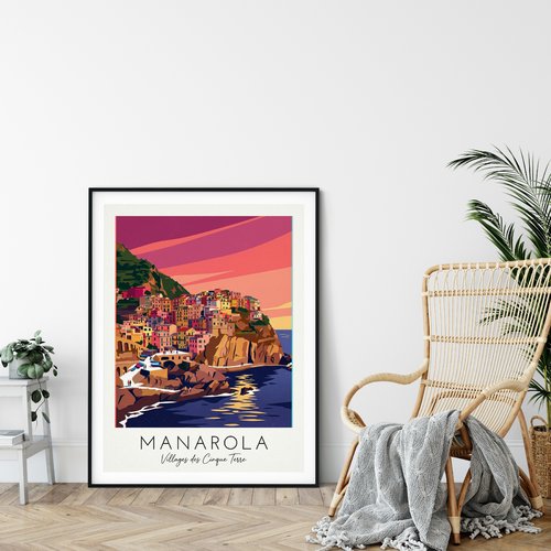 Affiche manarola – cinque terre     / décoration voyage / affiche ville européenne / cadeau voyageur