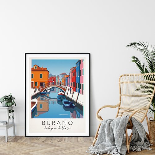 Affiche burano – venise    / décoration voyage / affiche ville européenne / cadeau voyageur
