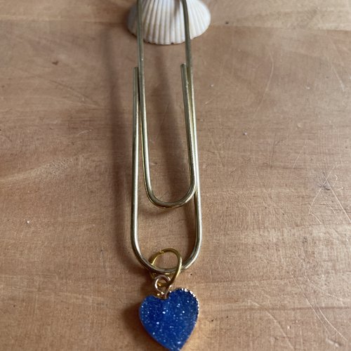 Trombone papeterie breloque cœur bleue et doré