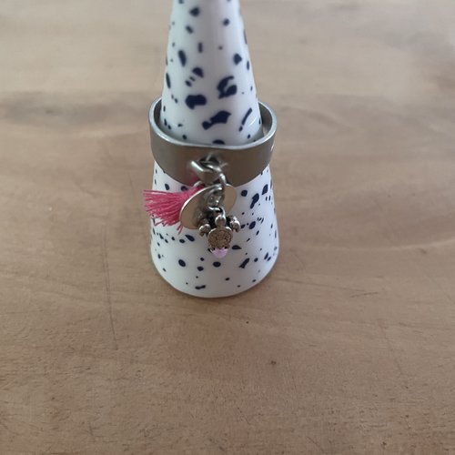 Bague réglable pompon et tortue