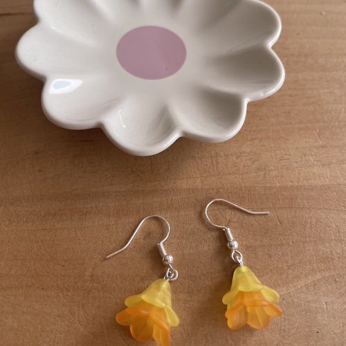 Boucles d’oreilles fleurs orange et jaune
