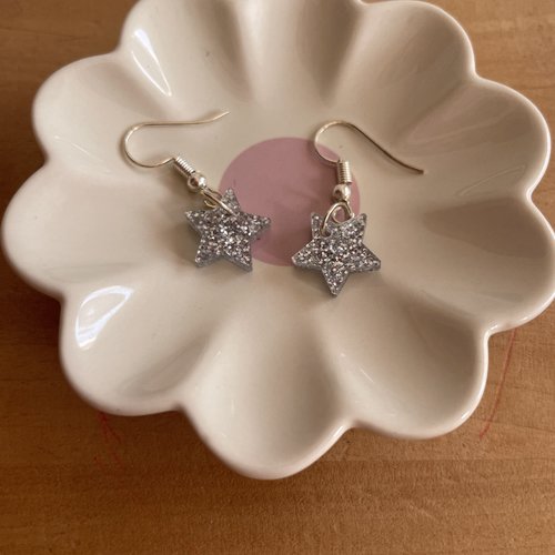 Boucles d’oreilles étoiles paillettes argentées