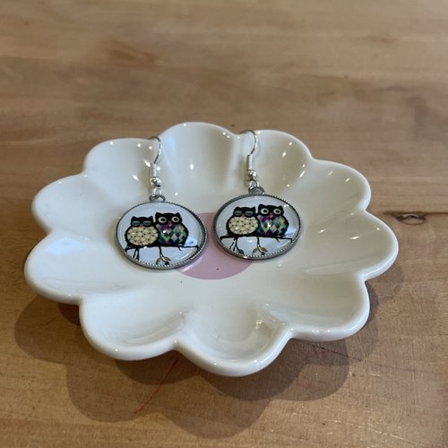 Boucles d’oreilles cabochons hibou chouette