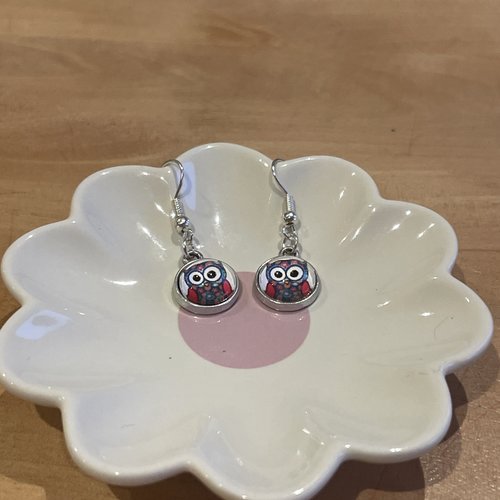 Boucles d’oreilles petits cabochons hibou chouette