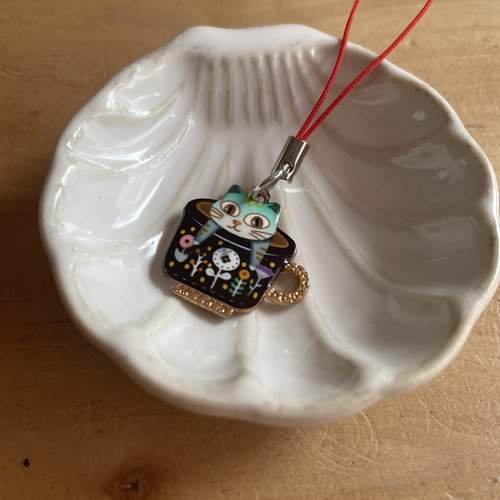 Strap bijou de téléphone portable breloque chat kawaii tasse