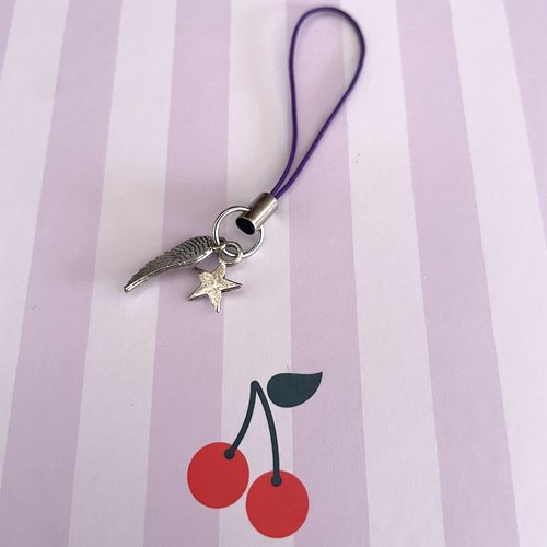 Strap bijou de téléphone portable breloque aile et étoile