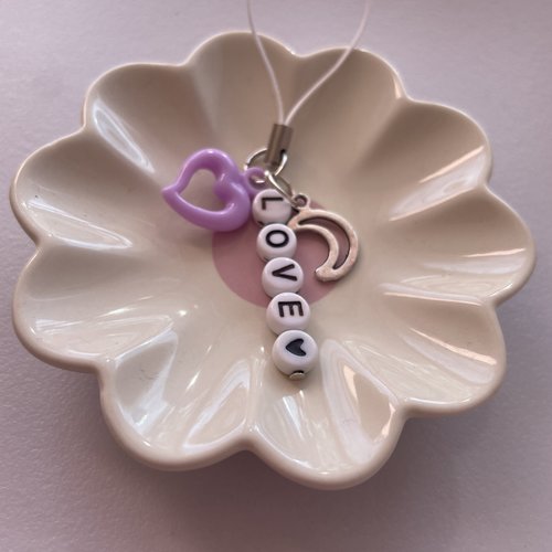 Strap bijou de téléphone portable breloque love, coeur et lune