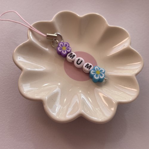 Strap bijou de téléphone portable breloque fleurs et mum