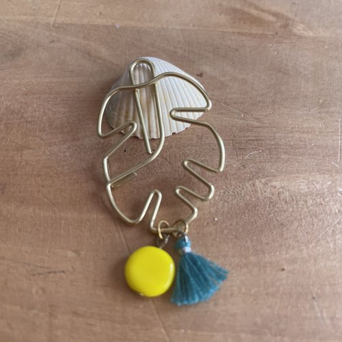 Trombone feuille monstera pompon et perle