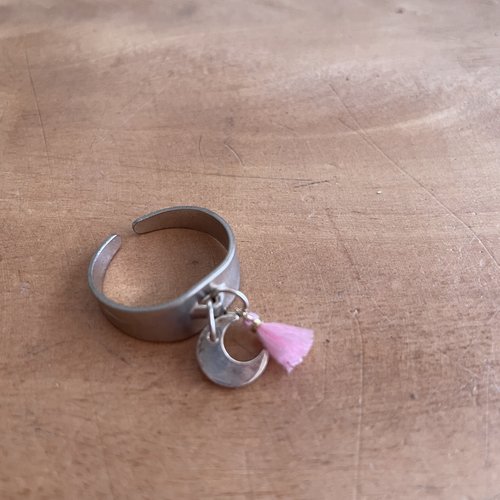 Bague réglable lune et pompon
