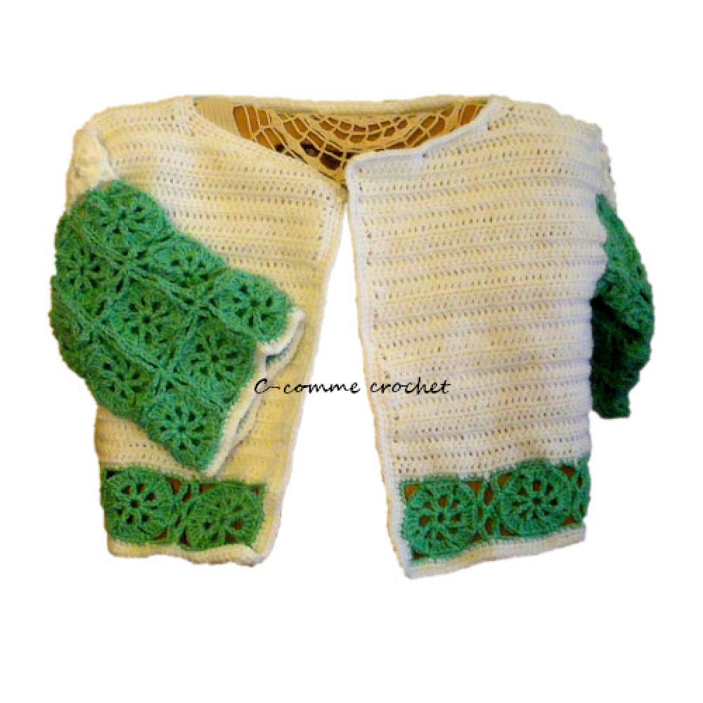 Un Gilet Pull Over Tricot Paletot De Granny Blanc Et Vert Au Crochet Pour Bebe Un Grand Marche