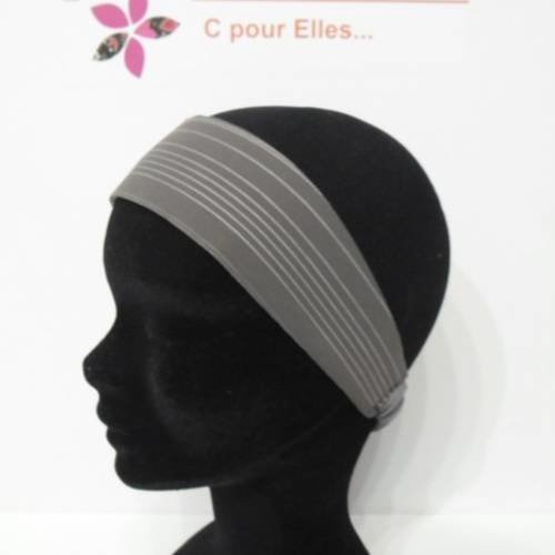 Bandeau  fille raye gris et taupe 