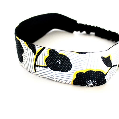 Bandeau cheveux femme fleurs jaune et noir