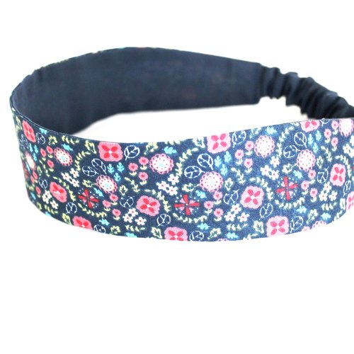 Bandeau cheveux fille fleurs bleu et rose