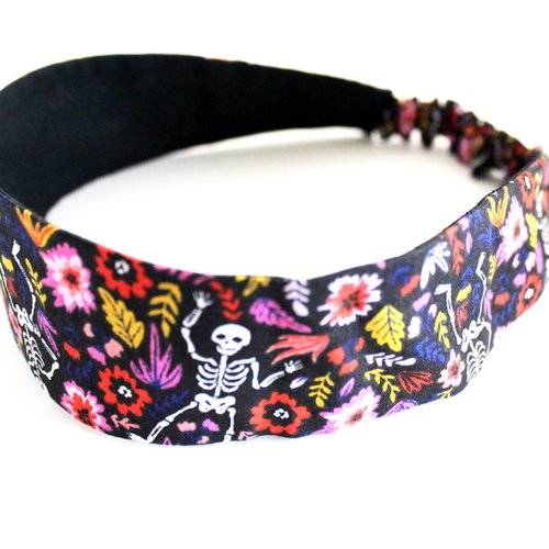 Bandeau cheveux fille fleurs et squelettes multicolores