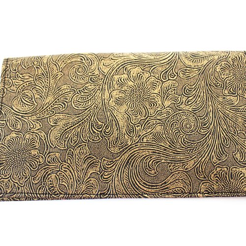 Porte chéquier en simili cuir doré et noir