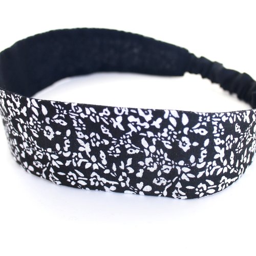 Bandeau cheveux femme fleurs noir et blanc