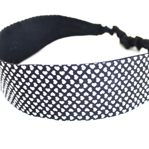 Bandeau cheveux femme petits coeurs noir et blanc