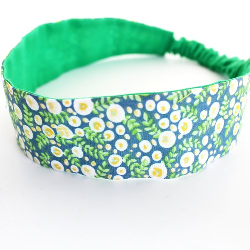 Bandeau fille fleurs vert et jaune